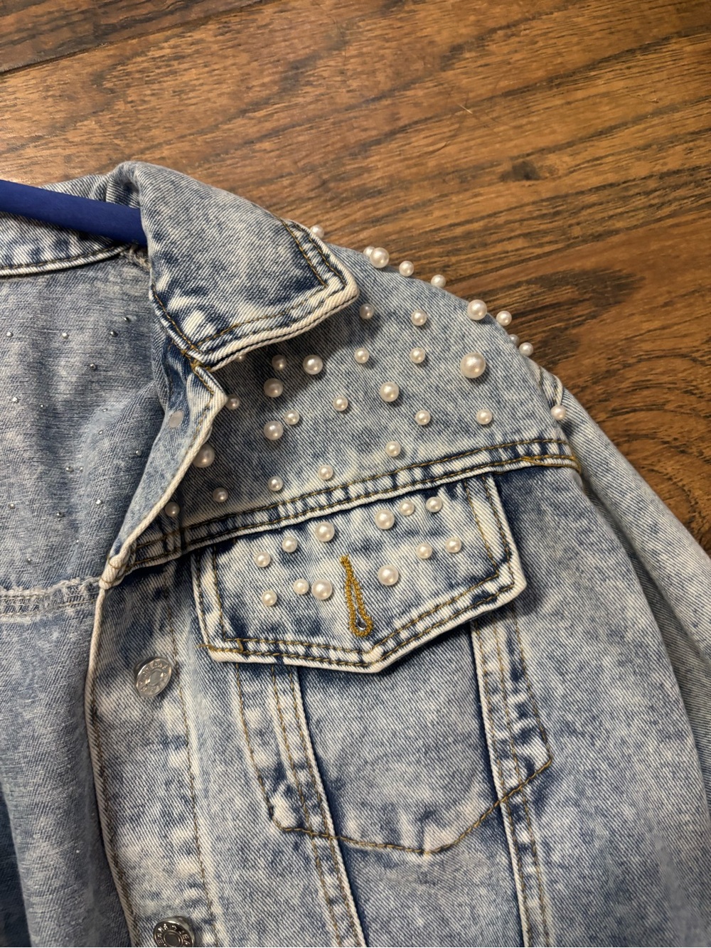 Pearl Embellished Jean Jacket
(light denim color) - Picture 3 of 5